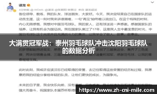 大满贯冠军战：泰州羽毛球队冲击沈阳羽毛球队的数据分析